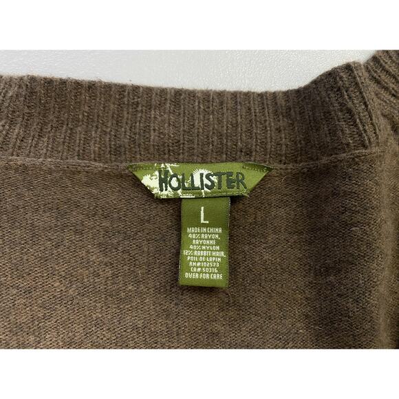 Vtg Y2K Hollister Cardigan Sweater Womens Large Brown Sequin Cropped Rabbit Hair - Picture 8 of 11